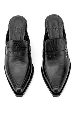 Elit Sienna Kadın Hakiki Deri Topuklu Terlik Siyah