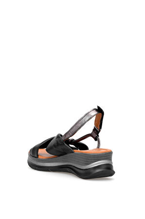 Elit Zeyn 8066 Kadın Hakiki Deri Dolgu Topuk Sandalet Siyah