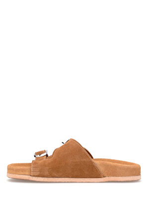 Elit Zeyn 8113 Kadın Hakiki Deri Düz Terlik Taba