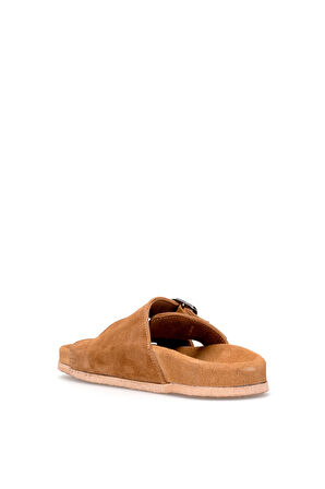 Elit Zeyn 8113 Kadın Hakiki Deri Düz Terlik Taba