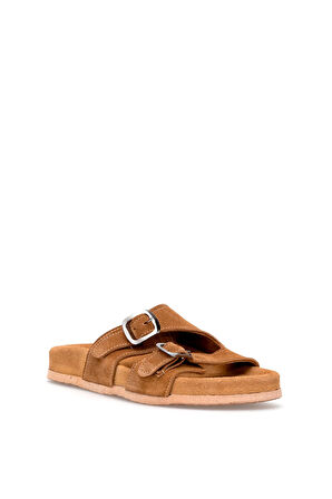 Elit Zeyn 8113 Kadın Hakiki Deri Düz Terlik Taba