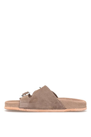 Elit Zeyn 8113 Kadın Hakiki Deri Düz Terlik Vizon