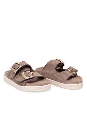 Elit Amoretta Kadın Hakiki Deri Düz Terlik Vizon