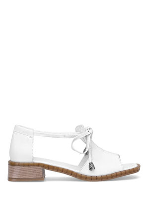 Elit Zeyn 8155 Kadın Hakiki Deri Topuklu Sandalet Beyaz