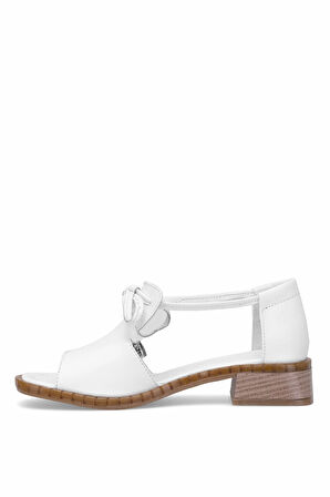 Elit Zeyn 8155 Kadın Hakiki Deri Topuklu Sandalet Beyaz