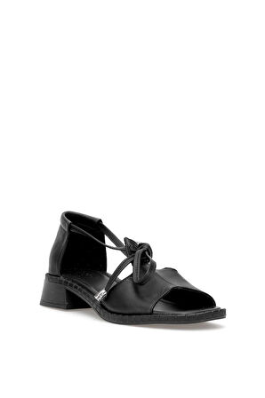 Elit Zeyn 8155 Kadın Hakiki Deri Topuklu Sandalet Siyah