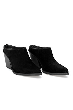 Elit Vega Kadın Hakiki Nubuk Deri Ortopedik Topuklu Terlik Siyah