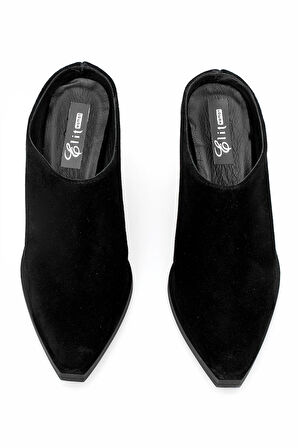 Elit Vega Kadın Hakiki Nubuk Deri Ortopedik Topuklu Terlik Siyah