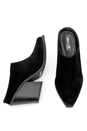 Elit Vega Kadın Hakiki Nubuk Deri Ortopedik Topuklu Terlik Siyah