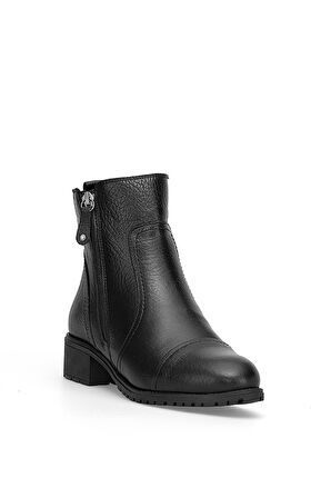 Voyager 7550 Kadın Hakiki Deri Topuklu Bot Siyah