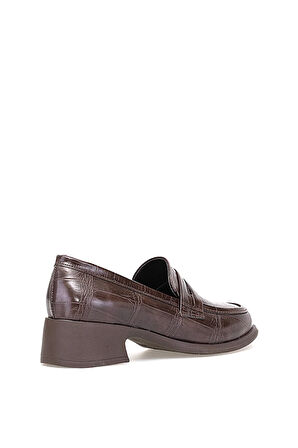 Elit PM161 K1066 Kadın Kroko Klasik Topuklu Ayakkabı Kahverengi