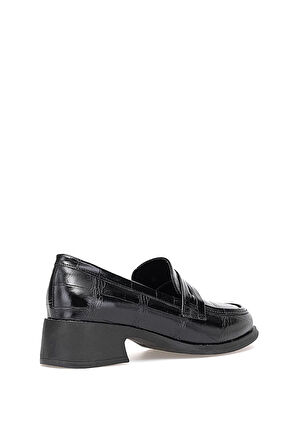 Elit PM161 K1066 Kadın Kroko Klasik Topuklu Ayakkabı Siyah