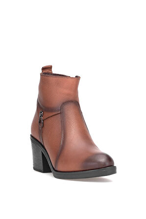 Voyager 9361 Kadın Hakiki Deri Topuklu Bot Taba