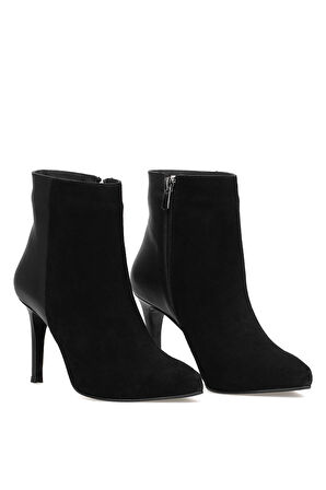 Elit Jasmina Kadın Hakiki Rugan Deri Klasik Topuklu Bot Siyah