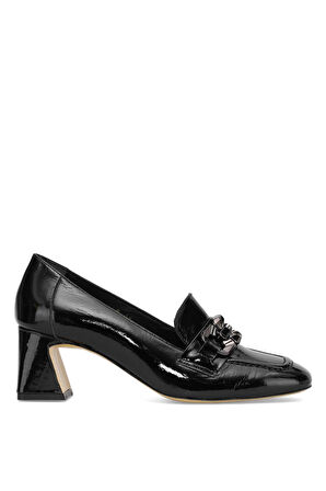 Elit Viena Kadın Hakiki Rugan Deri Klasik Topuklu Ayakkabı Siyah