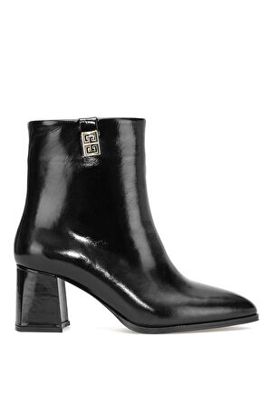 Elit Marivonne Kadın Hakiki Rugan Deri Topuklu Bot Siyah