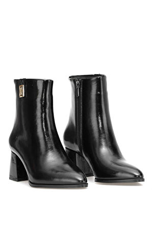 Elit Marivonne Kadın Hakiki Rugan Deri Topuklu Bot Siyah