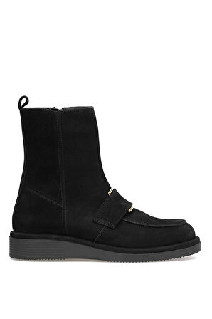 Elit Lorivane Kadın Hakiki Nubuk Deri Düz Bot Siyah