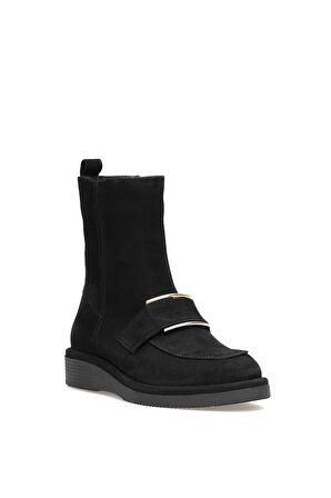 Elit Lorivane Kadın Hakiki Nubuk Deri Düz Bot Siyah