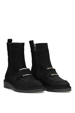 Elit Lorivane Kadın Hakiki Nubuk Deri Düz Bot Siyah