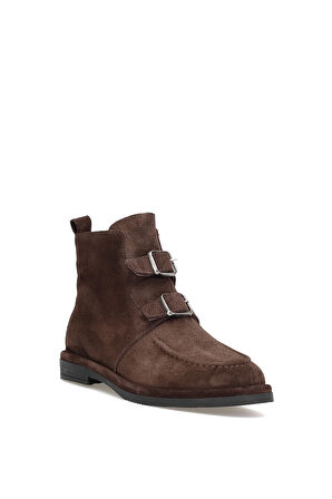 Elit Zafira Kadın Hakiki Süet Deri Düz Bot Kahverengi