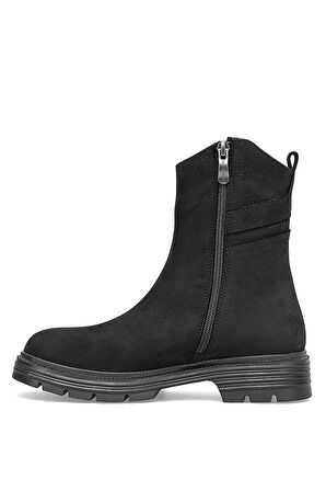 Mammamia D25KB-1945 Kadın Hakiki Nubuk Deri Topuklu Bot Siyah