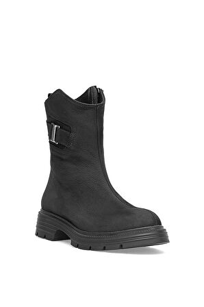 Mammamia D25KB-1945 Kadın Hakiki Nubuk Deri Topuklu Bot Siyah