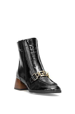 Mammamia D25KB-8265 Kadın Hakiki Rugan Deri Topuklu Bot Siyah