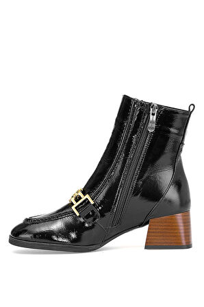 Mammamia D25KB-8265 Kadın Hakiki Rugan Deri Topuklu Bot Siyah