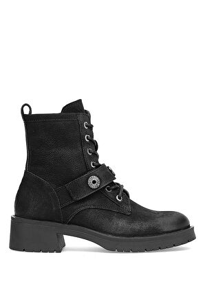 Mammamia D25KB-8410 Kadın Hakiki Nubuk Deri Topuklu Bot Siyah