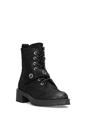 Mammamia D25KB-8410 Kadın Hakiki Nubuk Deri Topuklu Bot Siyah