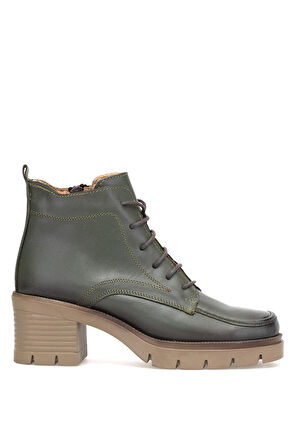 Elit Alvarine Kadın Hakiki Deri Topuklu Bot Haki