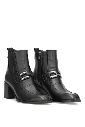 Elit Brivelle Kadın Hakiki Deri Topuklu Bot Siyah