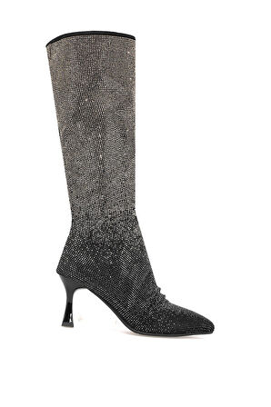 Guja 25K134 Kadın Taşlı Topuklu Çizme Siyah