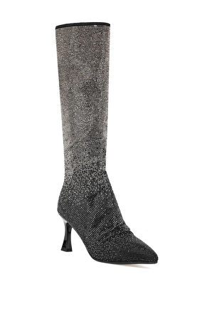 Guja 25K134 Kadın Taşlı Topuklu Çizme Siyah