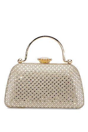 Guja 25KC1289 Kadın Taşlı Kutu Abiye Çanta Altın