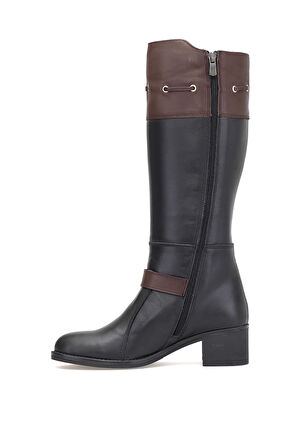 Mammamia D25KC-2335 Kadın Hakiki Deri Topuklu Çizme Siyah - Kahverengi