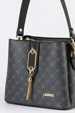 Armine 361 Kadın Omuz Çantası Siyah Baskılı