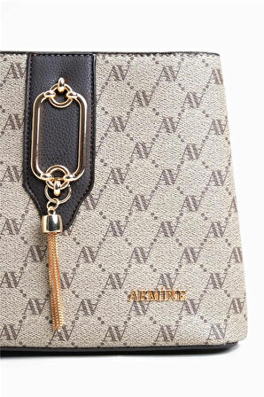 Armine 361 Kadın Omuz Çantası Vizon Baskılı