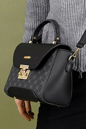 Armine 378 Kadın Omuz Çantası Siyah Baskılı