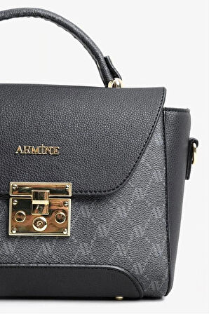 Armine 378 Kadın Omuz Çantası Siyah Baskılı