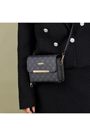 Armine 381 Kadın El Çantası Siyah Baskılı