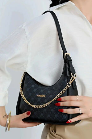 Armine 386Kadın Omuz Çantası Siyah Baskılı