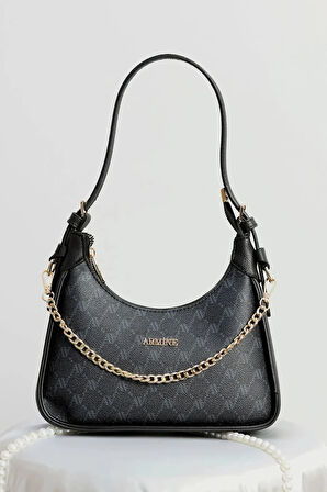 Armine 386Kadın Omuz Çantası Siyah Baskılı