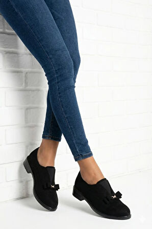 Elit Ivana Kadın Hakiki Süet Deri Casual Ayakkabı Siyah