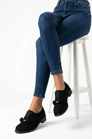 Elit Ivana Kadın Hakiki Süet Deri Casual Ayakkabı Siyah