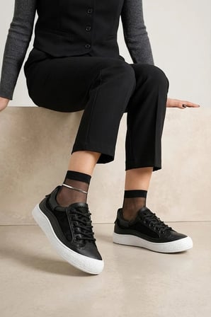 Elit YSFLT373 Kadın Klasik Sneaker Siyah - Beyaz