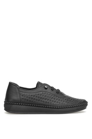 Elit 26YSLNVT04C Kadın Hakiki Deri Espadril Siyah
