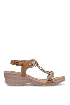 Guja 26Y226 Kadın Taşlı Dolgu Topuk Sandalet Camel