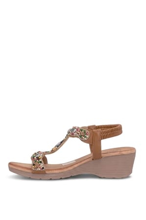 Guja 26Y226 Kadın Taşlı Dolgu Topuk Sandalet Camel